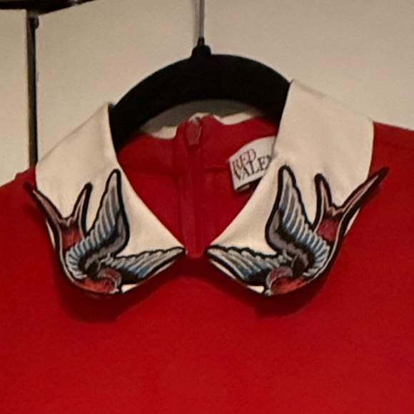 RED VALENTINO Red Dress with Bird Embroidered Collar - 38 - Picture 2 of 2